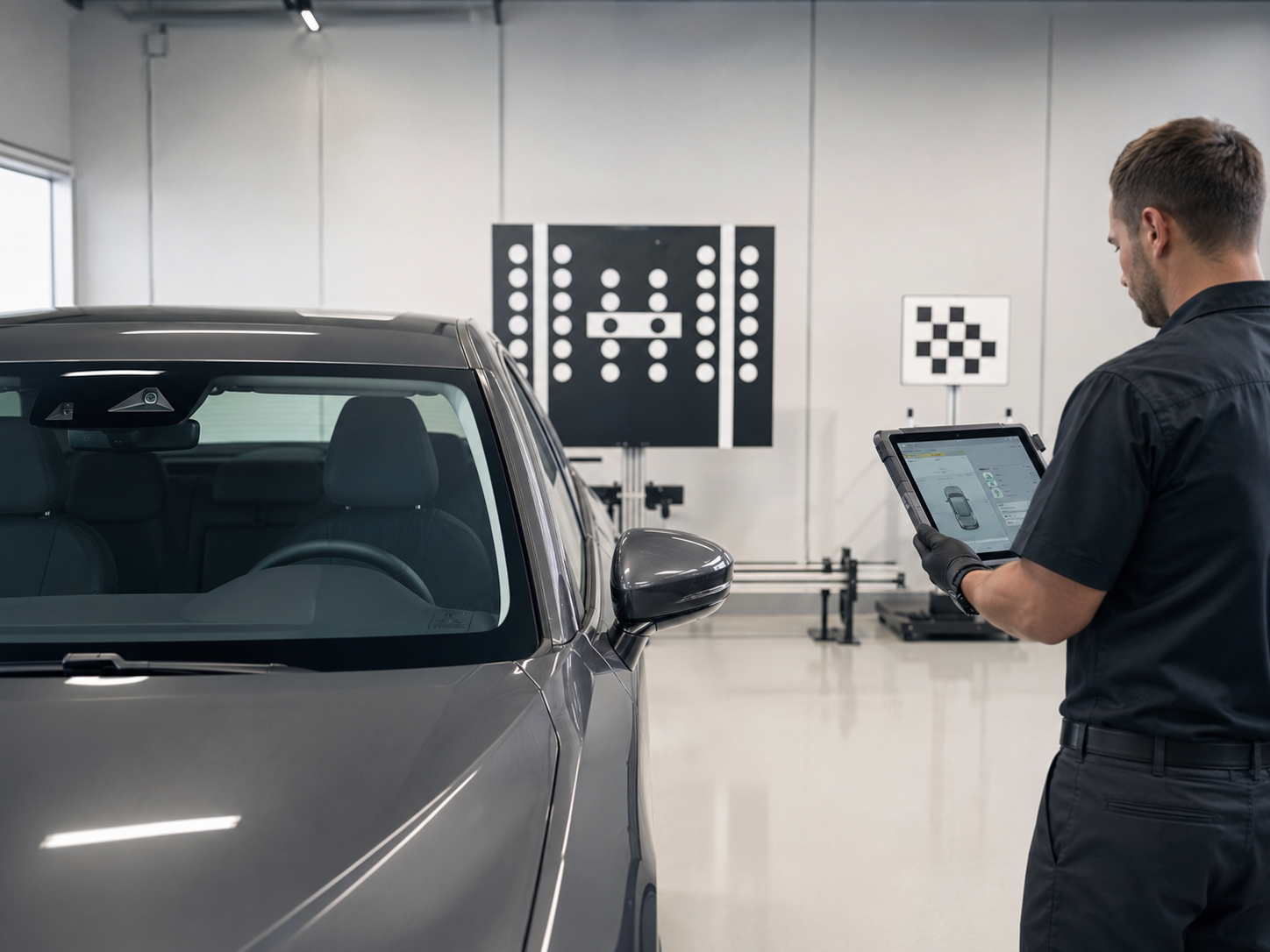 Auto glass technician working on a customer vehicle